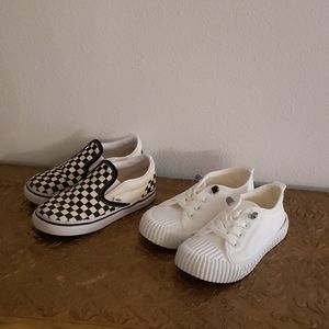 10T vans checkered slip ons & white sneakers